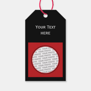 Square Frame red + your photo, text & backgr. Gift Tags