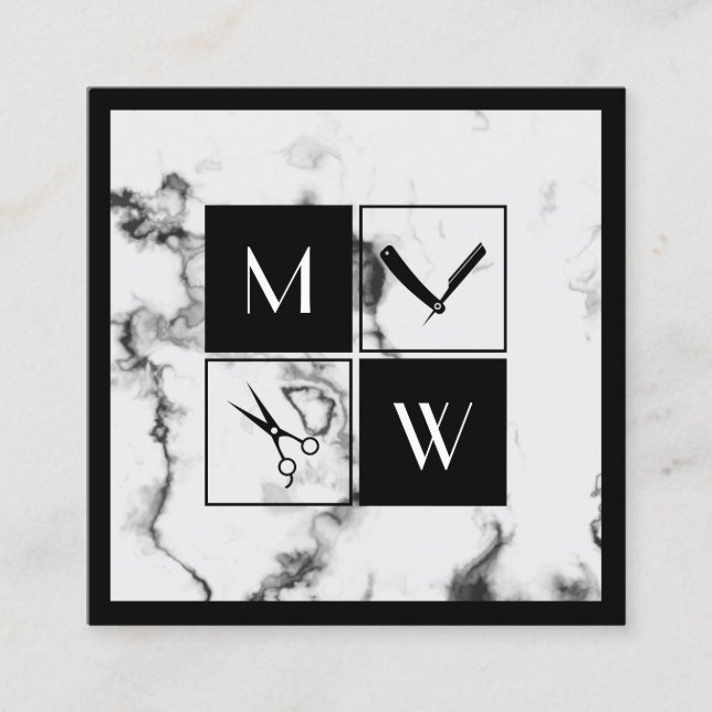 Square framed elegant barbers  square business car card (Front)