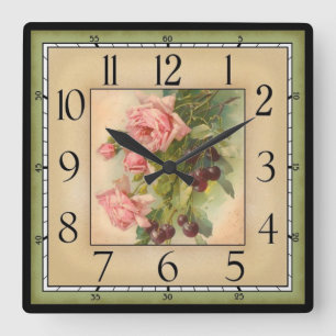 Square Framed Flowers Square Wall Clock