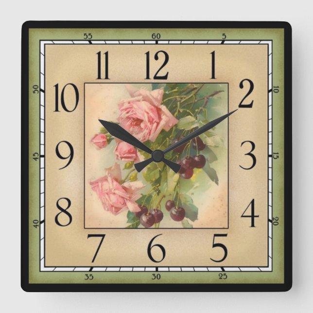 Square Framed Flowers Square Wall Clock (Front)