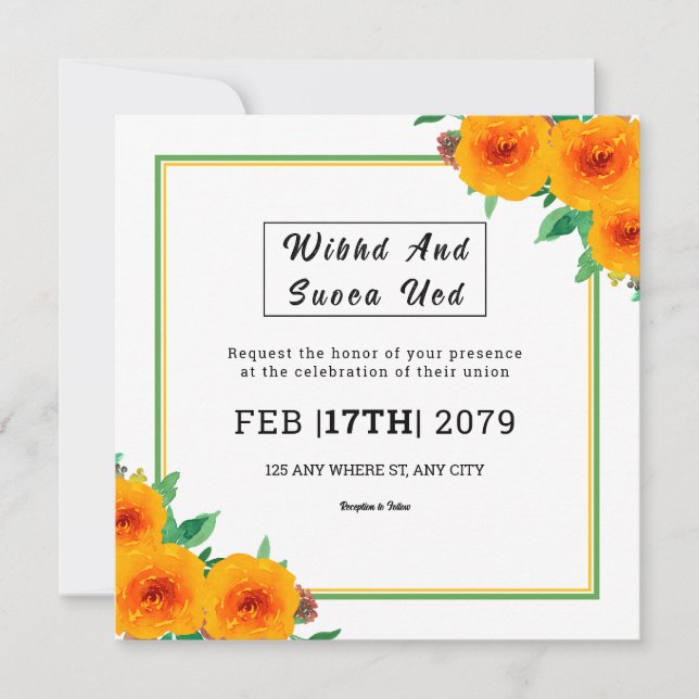 Square Gatefold Weddign Invitation Card Design (Front)