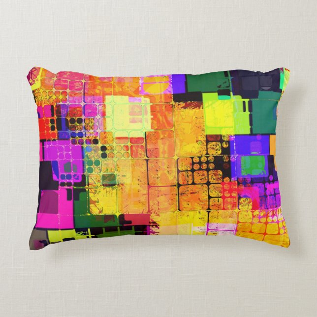 Square Geometric Multicolored Pattern Accent Pillow (Front)