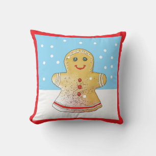 Square Gingerbread Girl Snow Pillow
