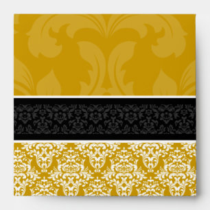 Square Gold Black & White Damask Lined Envelopes