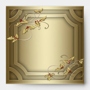 Square Gold Holly Christmas Envelopes