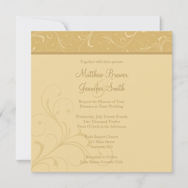 Square Golden Yellow Flourish Wedding Invitation (Front)