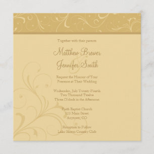 Square Golden Yellow Flourish Wedding Invitation