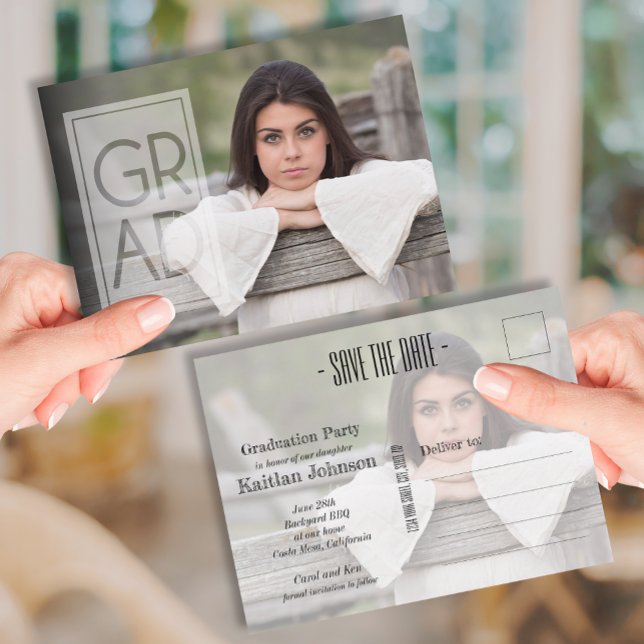 Square GRAD Overlay Photo Graduation Save the Date Postcard (Square GRAD overlay photo graduation Save the Date Postcards)