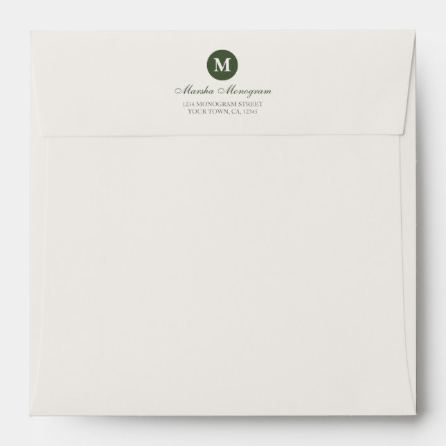 Square - Green & Cream Monogram (Green inside) Envelopes (Back (Top Flap))