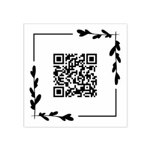 Square Greenery Frame Your QR Code Rubber Stamp