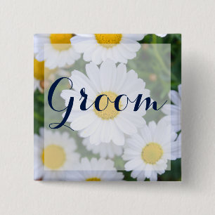 Square Groom Floral Wedding Buttons With Daisy