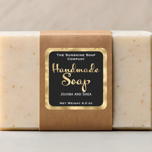 Square handmade soap product label - black & gold (Creator Uploaded)