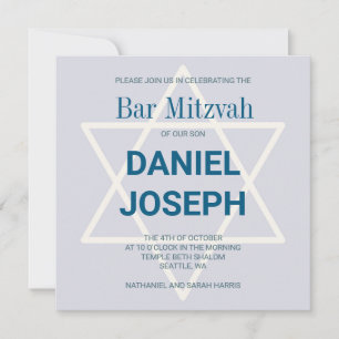 Square jewish star Bar Mitzvah Invitation - blue