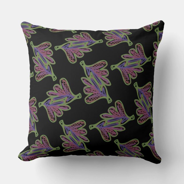 Square Jimette Design rose on black pillow. Throw Pillow (Front)