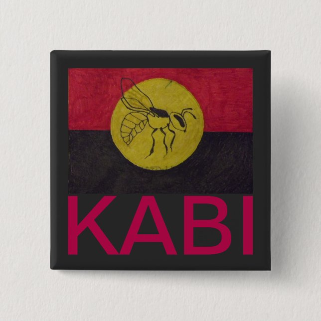 SQUARE KABI KABVAI BEE BADGE -CRIMSON LETTERING. 2 INCH SQUARE BUTTON (Front)