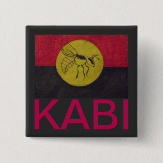 SQUARE KABI KABVAI BEE BADGE -CRIMSON LETTERING. 2 INCH SQUARE BUTTON