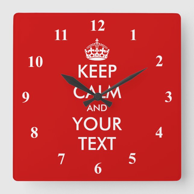 Square Keep Calm wall clock | Customizable text (Front)