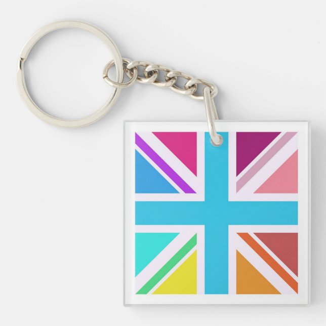 Square Key Ring - Multi Colored Union Jack Flag (Front)