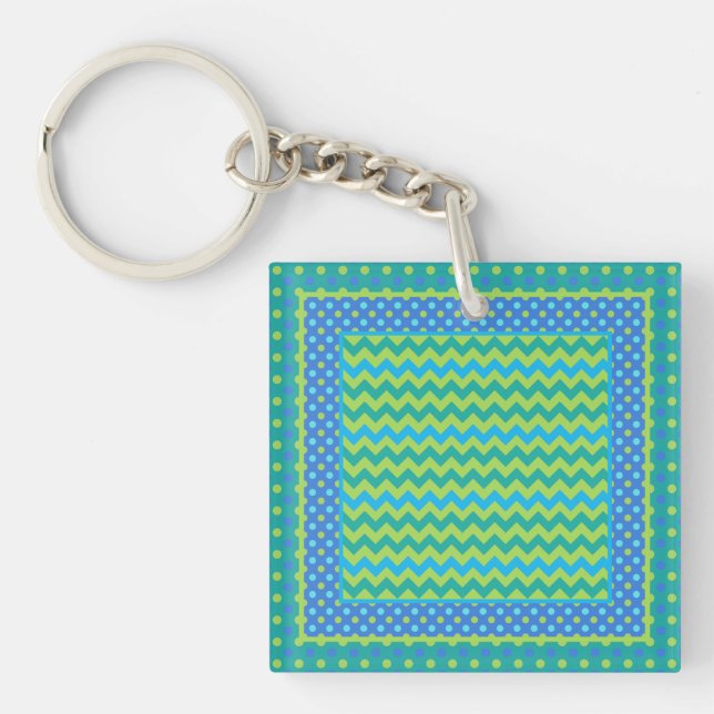 Square Keychain: Mix'n'Match Chevrons, Polka Dots Keychain (Front)