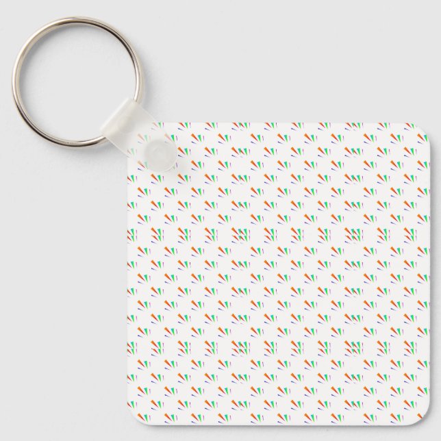 Square keychain with "M" pattern in green, orange, (Front)