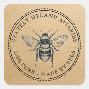 Square Kraft Vintage Honey Label
