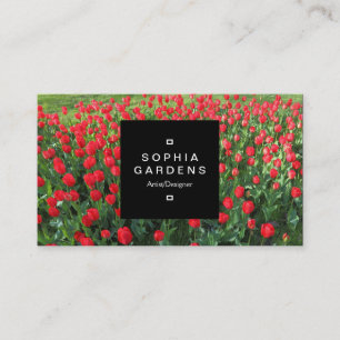 Square Label 01a - Bed of Red Tulips 01 Business Card
