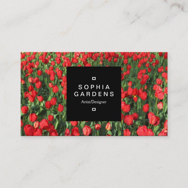 Square Label 01a - Bed of Red Tulips 02 Business Card (Front)
