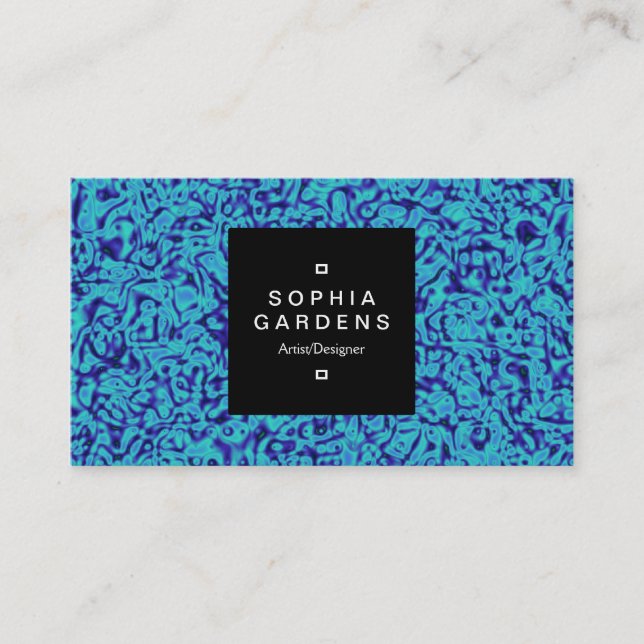 Square Label 01a - Blue Marbling Business Card (Front)