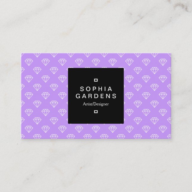 Square Label 01a - Diamonds - White on Lilac Business Card (Front)