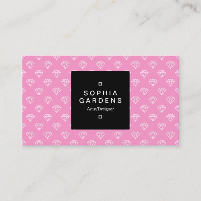 Square Label 01a - Diamonds - White on Pink Business Card (Front)