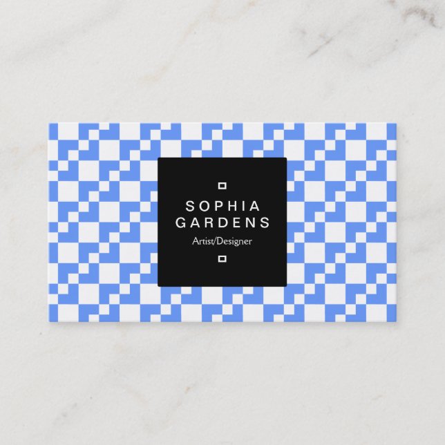 Square Label 01a - Domino Patchwork - Baby Blue Business Card (Front)
