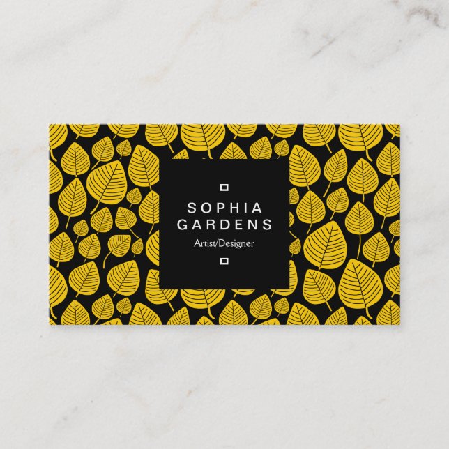 Square Label 01a - Leaf pattern 02 - Amber Business Card (Front)