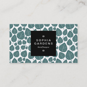 Square Label 01a - Leaf pattern 02 - Moss Green Business Card