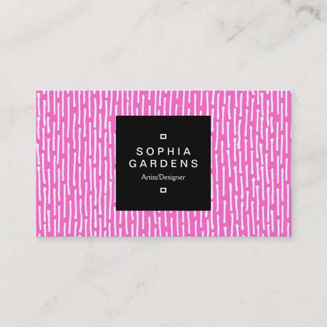 Square Label 01a - Lines - White on Pink Business Card (Front)