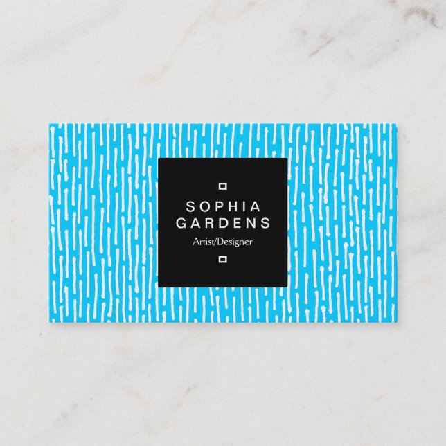Square Label 01a - Lines - White on Sky Blue Business Card (Front)