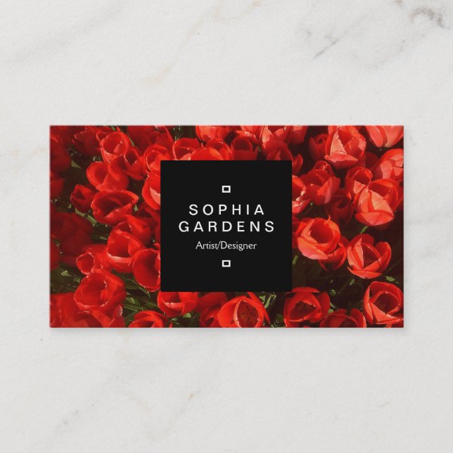 Square Label 01a - Red Tulips Business Card (Front)