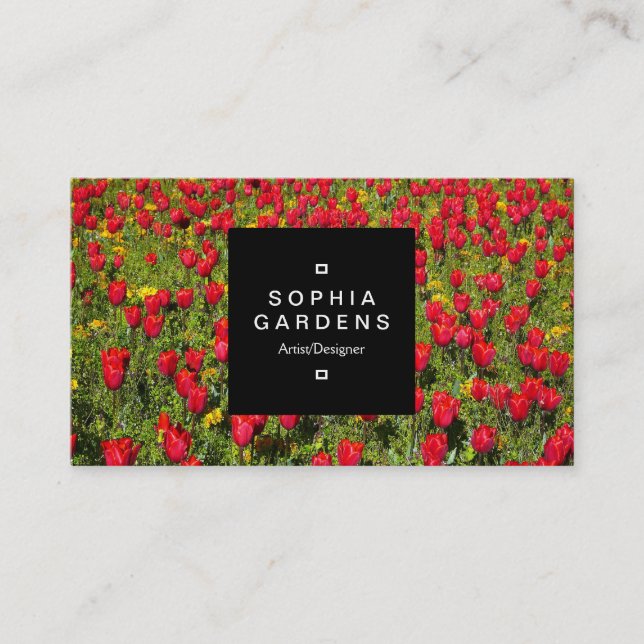 Square Label 01a - Red Tulips Business Card (Front)