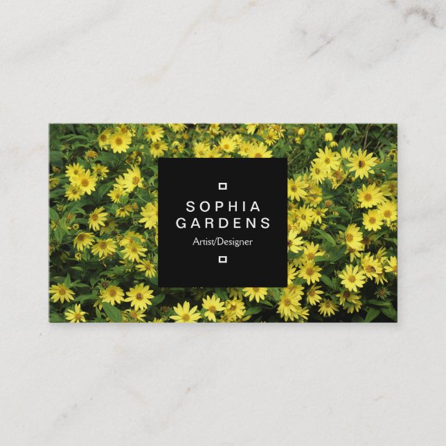 Square Label 01a - Yellow Daisies Business Card (Front)