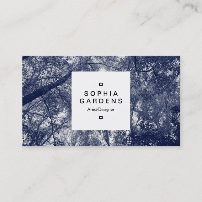 Square Label 03a - Blue Autumn Business Card (Front)