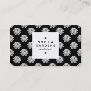 Square Label 03a - Chrysanthemum Pattern B&W Business Card