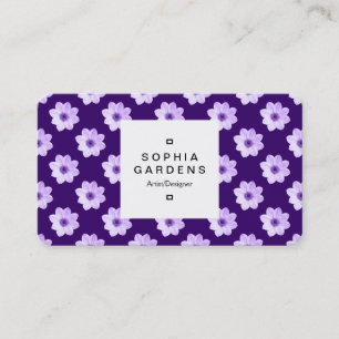 Square Label 03a -  Dahlia Pattern Deep Purple Business Card