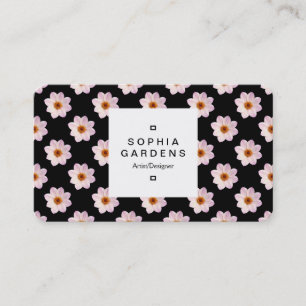 Square Label 03a - Dahlia Pattern on Black Business Card