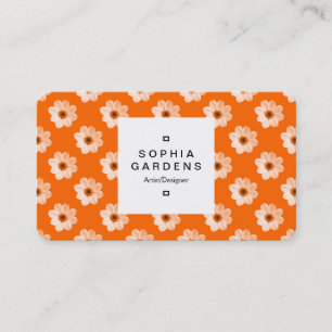 Square Label 03a - Dahlia Pattern Orange Business Card