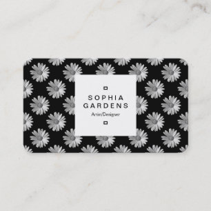 Square Label 03a - Daisy Pattern - Black & White Business Card