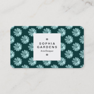Square Label 03a - Daisy Pattern - Dark Green Business Card