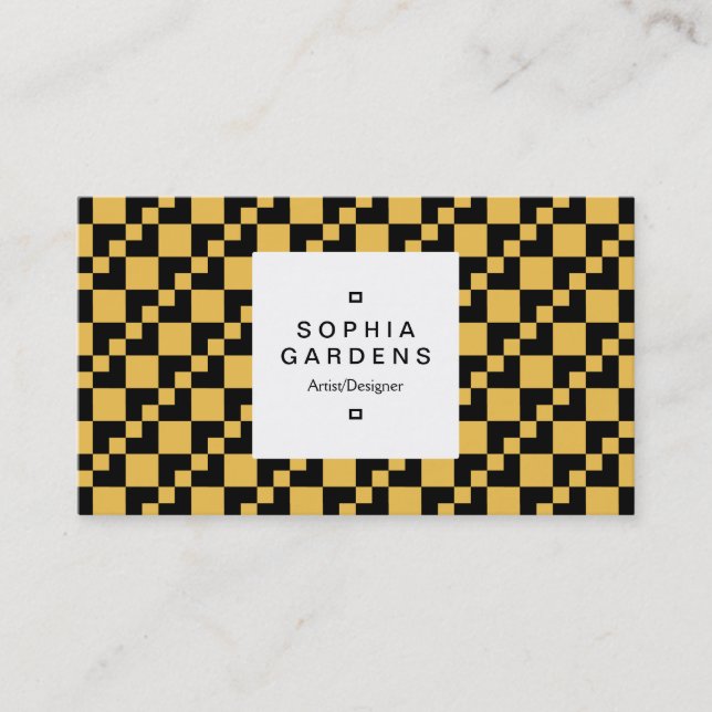Square Label 03a - Domino Patchwork - Amber Business Card (Front)
