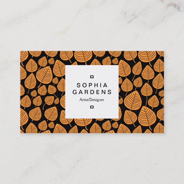 Square Label 03a - Leaf pattern 02 - Light Orange Business Card (Front)
