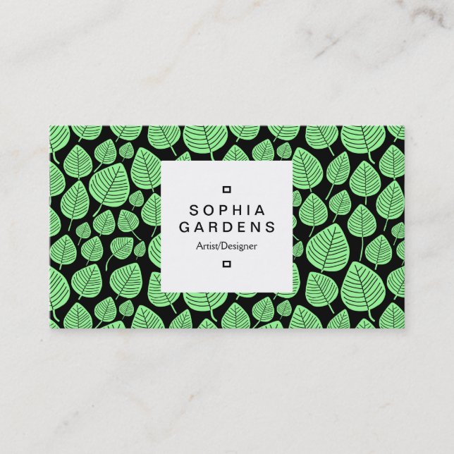 Square Label 03a - Leaf pattern 02 - Mint Green Business Card (Front)