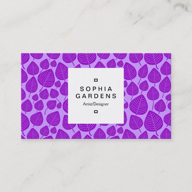 Square Label 03a - Leaf pattern 02 - Purple Business Card (Front)