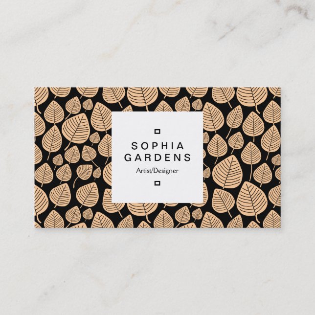 Square Label 03a - Leaf pattern 02 - Sand Business Card (Front)